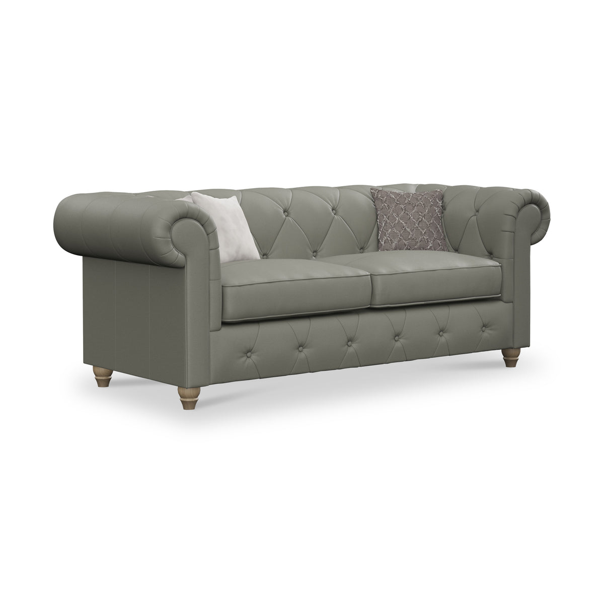 Everett Leather 3 Seater Sofa Stone Grey Walnut Feet from Roseland Furniture