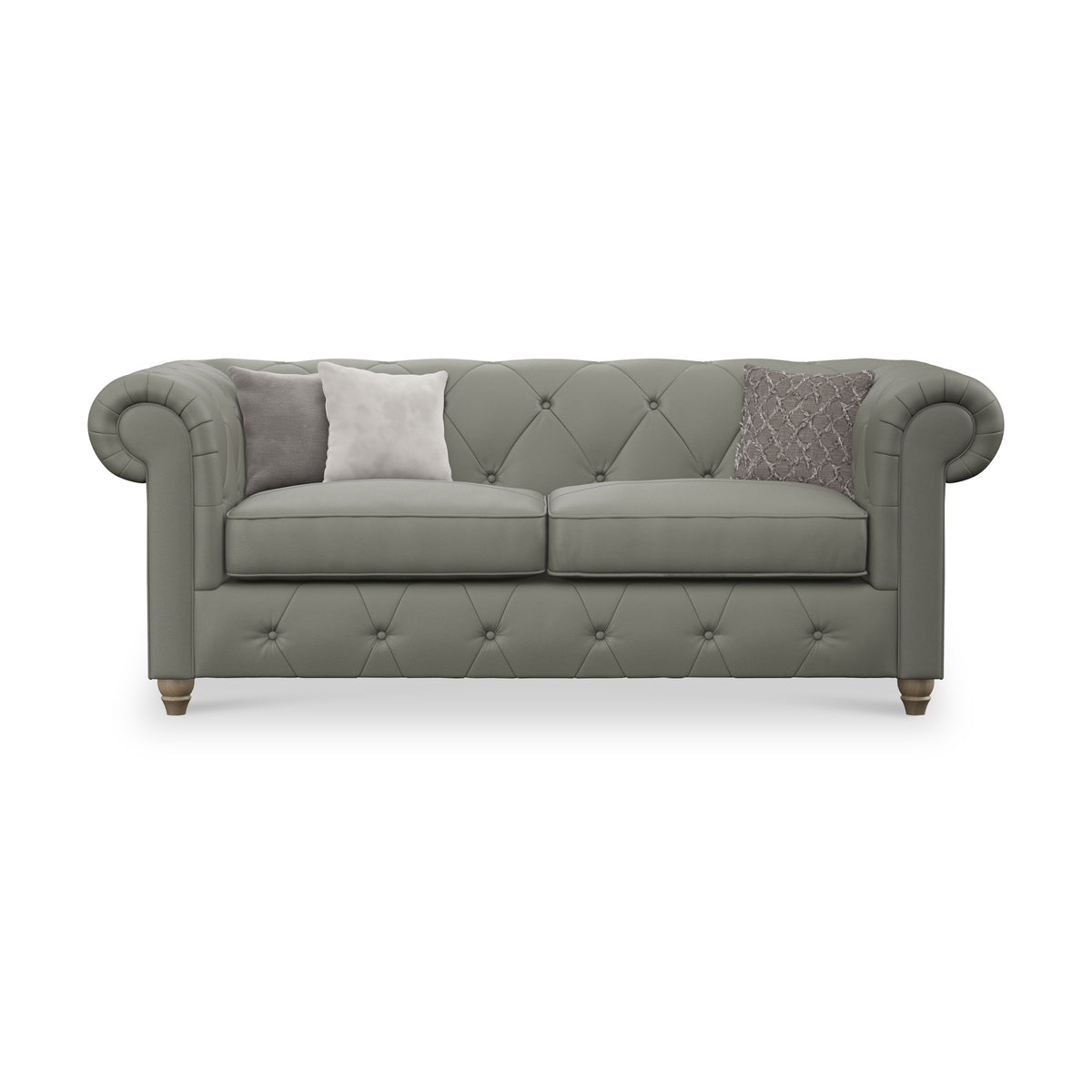 Everett Leather 3 Seater Sofa Stone Grey Walnut Feet from Roseland Furniture