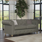 Everett Leather 3 Seater Sofa Stone Grey Walnut Feet from Roseland Furniture