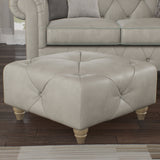 Everett Leather Footstool Cloud Walnut Feet from Roseland Furniture