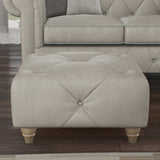Everett Leather Footstool Cloud Walnut Feet from Roseland Furniture