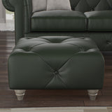 Everett Leather Footstool Green Washed Feet from Roseland Furniture