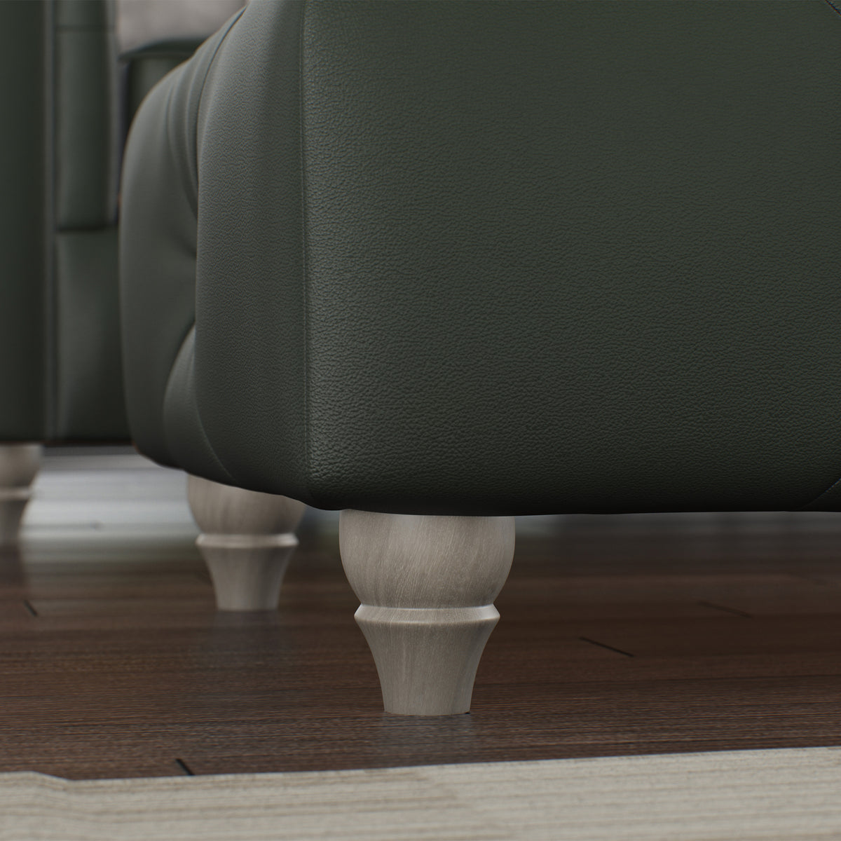 Everett Leather Footstool Green Walnut Feet from Roseland Furniture