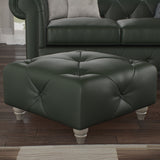 Everett Leather Footstool Green Washed Feet from Roseland Furniture