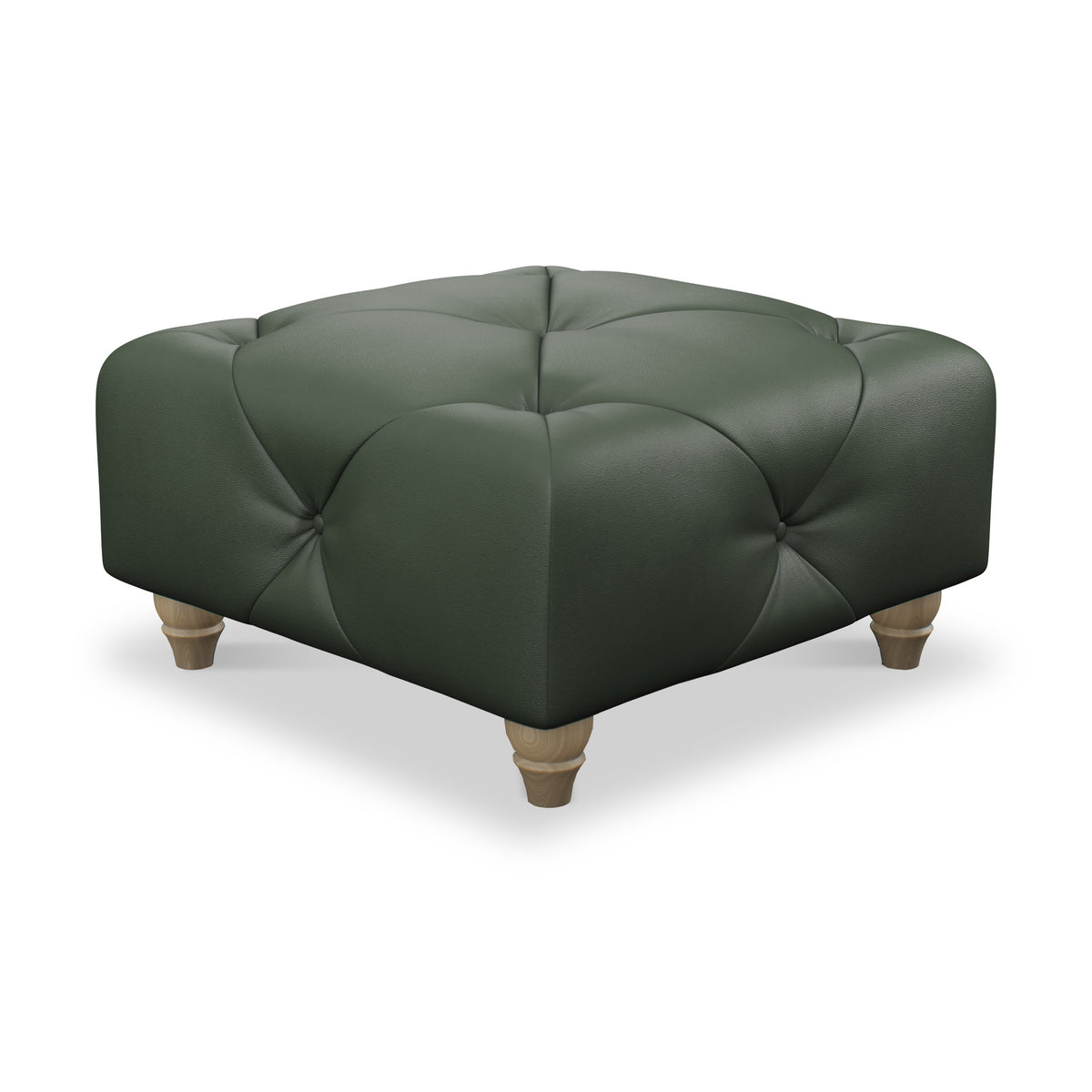 Everett Leather Footstool Green Walnut Feet from Roseland Furniture