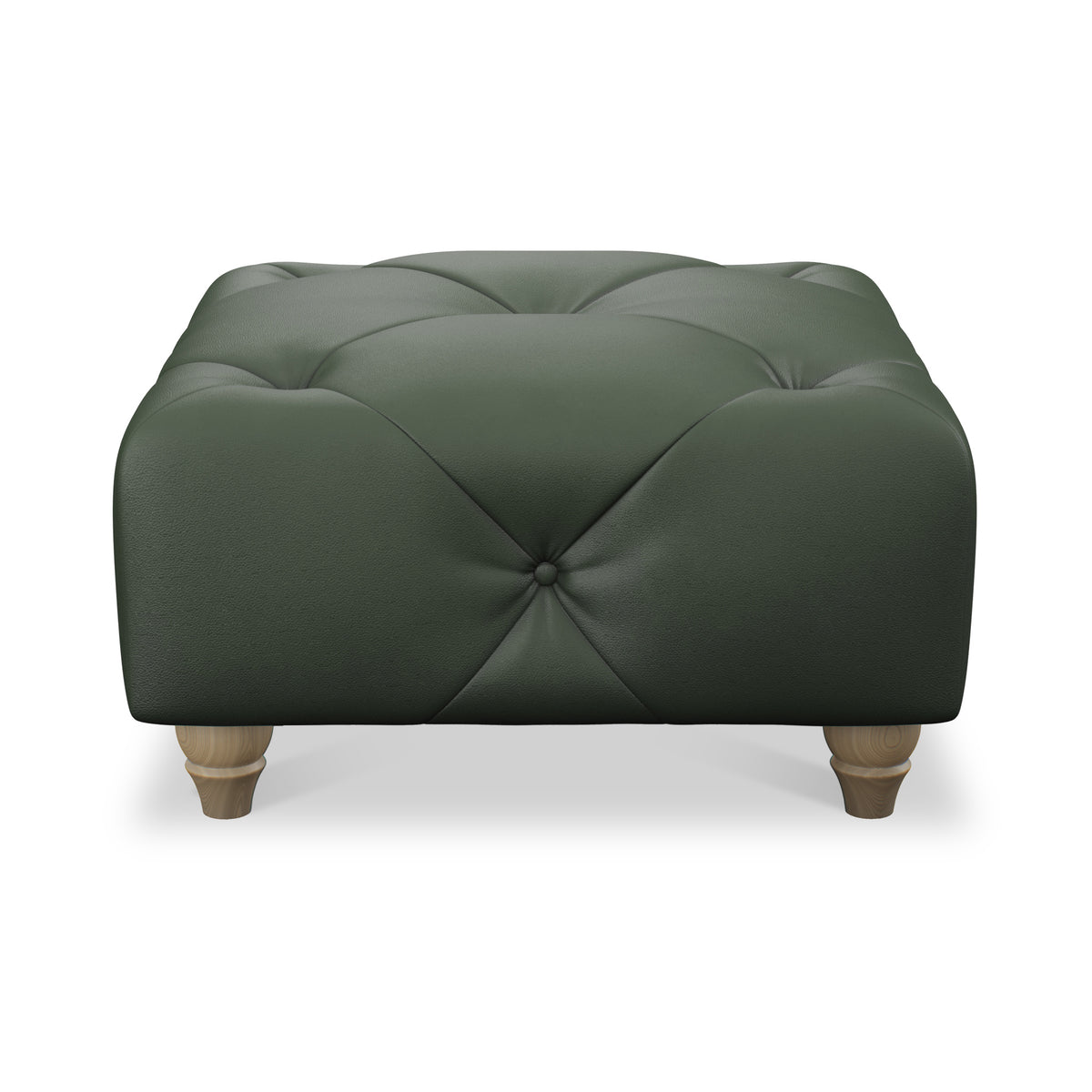 Everett Leather Footstool Green Walnut Feet from Roseland Furniture