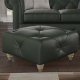 Everett Leather Footstool Green Walnut Feet from Roseland Furniture