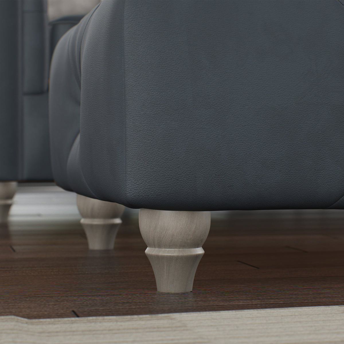Everett Leather Footstool Navy Washed Feet from Roseland Furniture