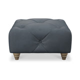 Everett Leather Footstool Navy Walnut Feet from Roseland Furniture