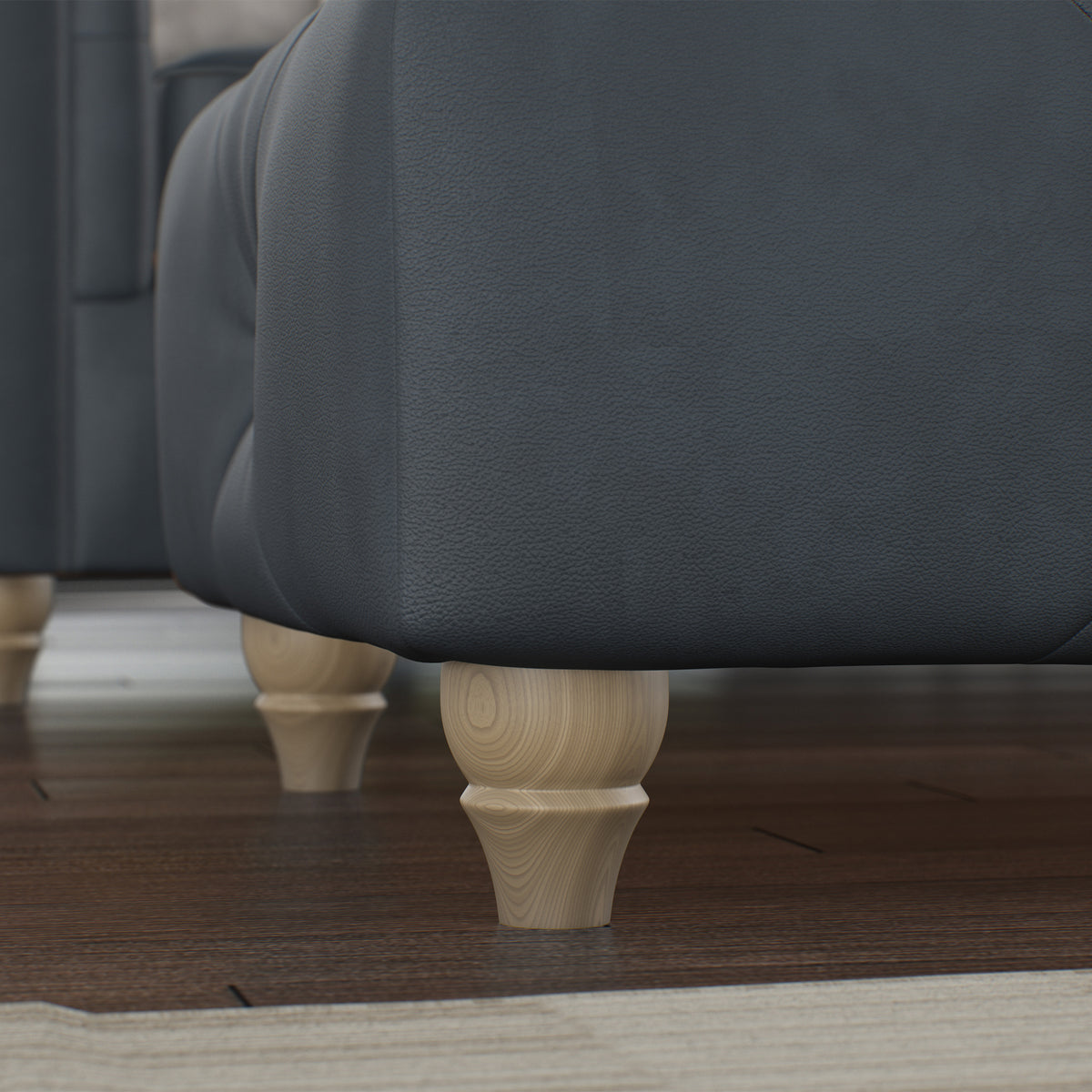 Everett Leather Footstool Navy Walnut Feet from Roseland Furniture