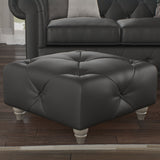 Everett Leather Footstool Raven Washed Feet from Roseland Furniture