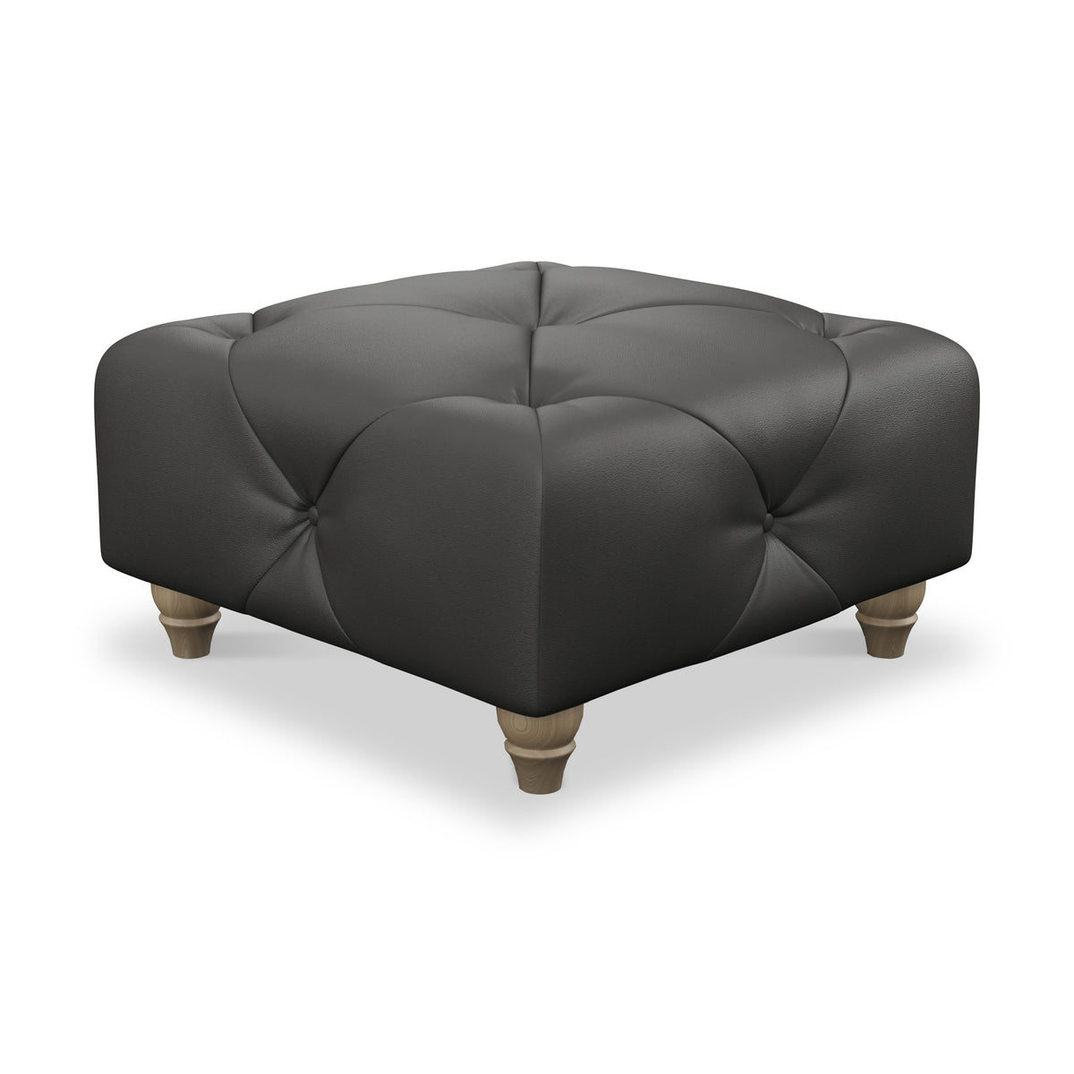 Everett Leather Footstool Raven Walnut Feet from Roseland Furniture