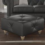 Everett Leather Footstool Raven Walnut Feet from Roseland Furniture