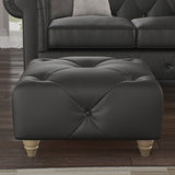 Everett Leather Footstool Raven Walnut Feet from Roseland Furniture