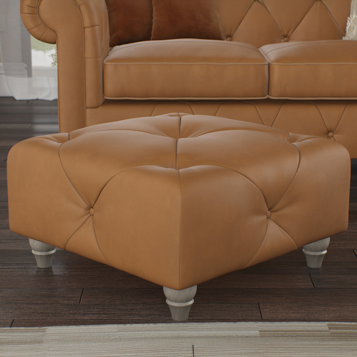 Everett Leather Footstool Saddle Washed Feet from Roseland Furniture