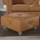 Everett Leather Footstool Saddle Washed Feet from Roseland Furniture