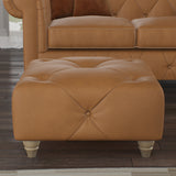 Everett Leather Footstool Saddle Walnut Feet from Roseland Furniture
