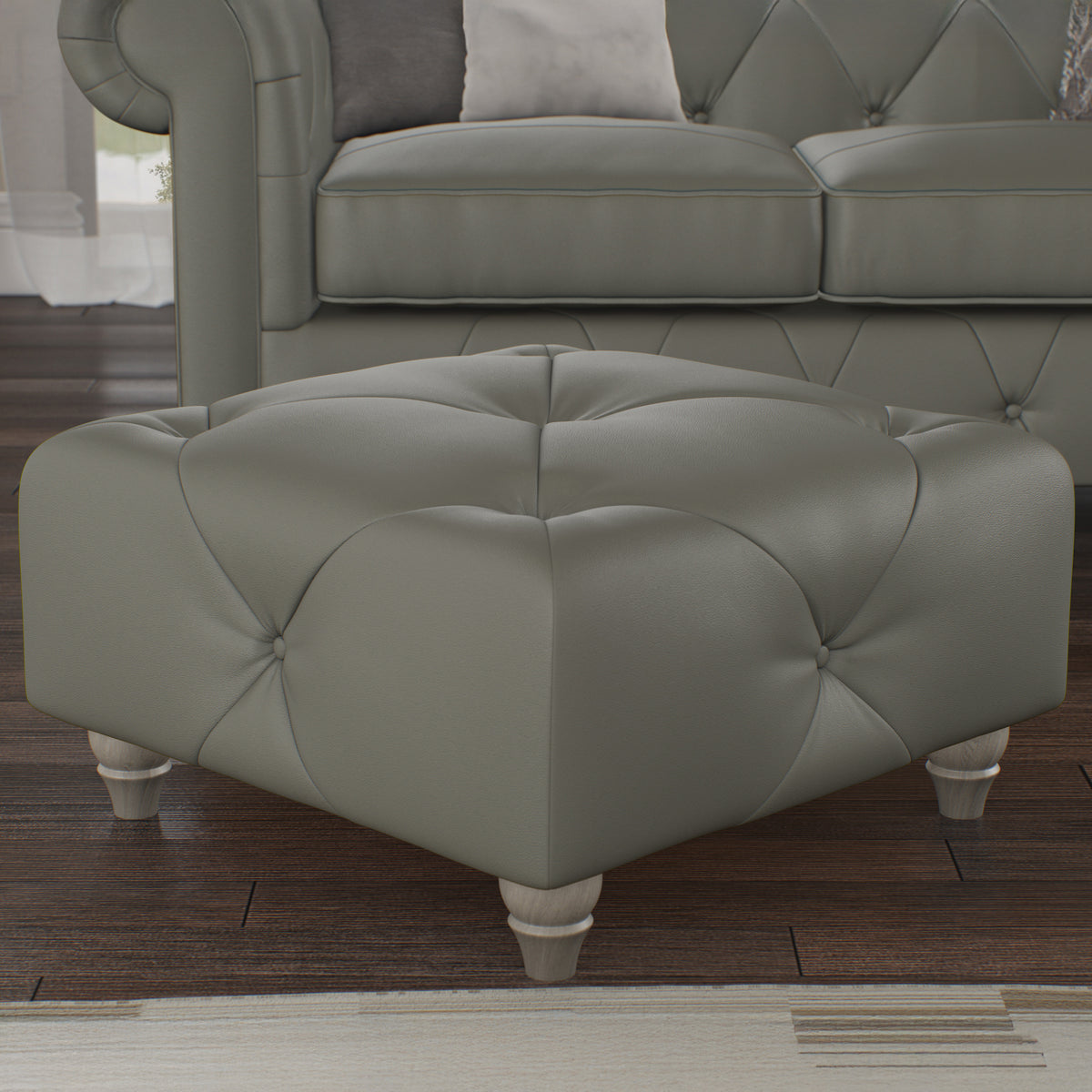 Everett Leather Footstool Stone Washed Feet from Roseland Furniture