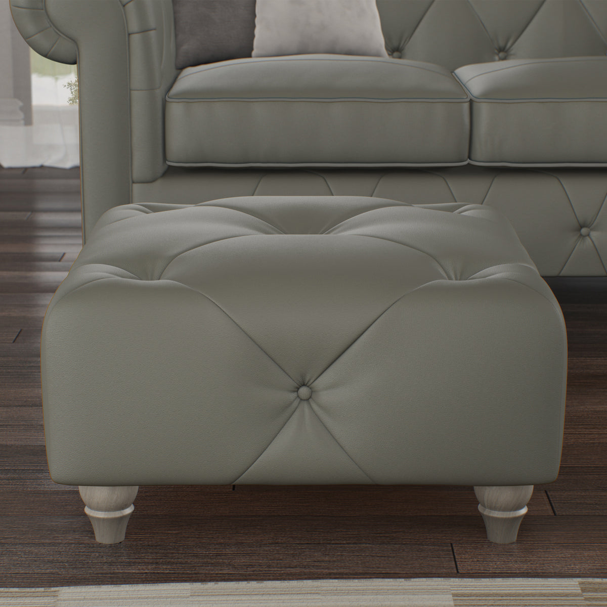 Everett Leather Footstool Stone Washed Feet from Roseland Furniture