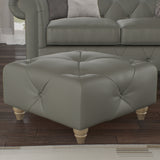 Everett Leather Footstool Stone Walnut Feet from Roseland Furniture
