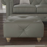 Everett Leather Footstool Stone Walnut Feet from Roseland Furniture