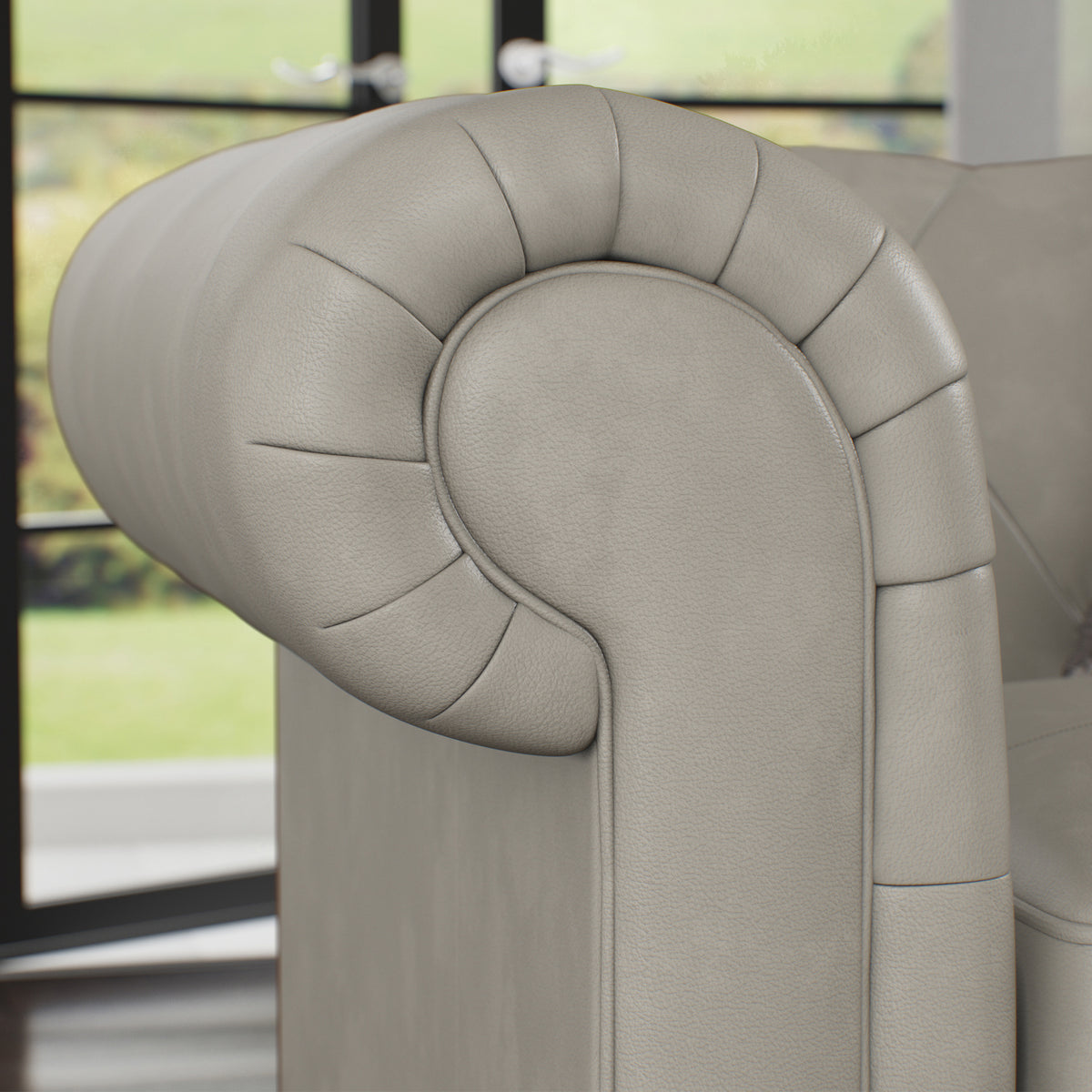 Everett Leather Sofa Cloud Grey Arms from Roseland Furniture