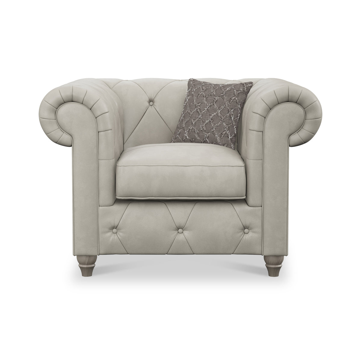 Everett Leather Armchair Cloud Grey Washed Oak Feet from Roseland Furniture