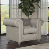 Everett Leather Armchair Cloud Grey Washed Oak Feet from Roseland Furniture