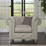 Everett Leather Armchair Cloud Grey Washed Oak Feet from Roseland Furniture