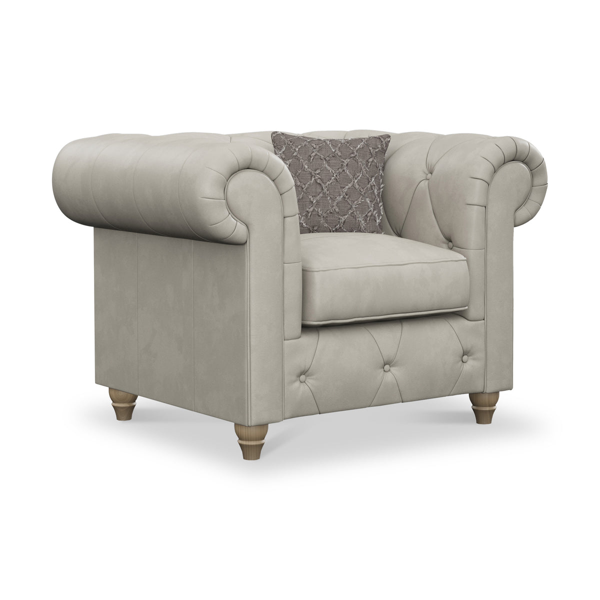 Everett Leather Armchair Cloud Grey Washed Oak Feet from Roseland Furniture