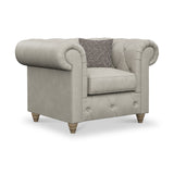 Everett Leather Armchair Cloud Grey Washed Oak Feet from Roseland Furniture