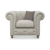 Everett Leather Armchair Cloud Grey Walnut Feet from Roseland Furniture