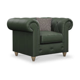 Everett Leather Armchair Green Walnut Feet from Roseland Furniture