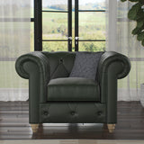 Everett Leather Armchair Green Walnut Feet from Roseland Furniture