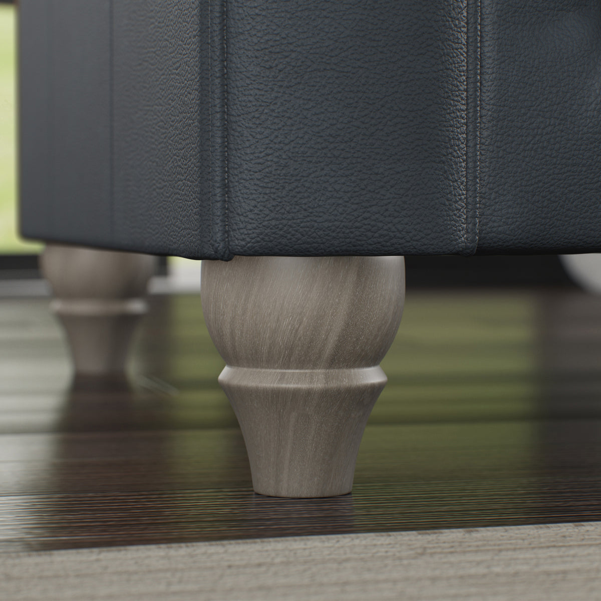 Everett Leather Armchair Navy Washed Oak Feet from Roseland Furniture