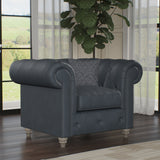 Everett Leather Armchair Navy Washed Oak Feet from Roseland Furniture