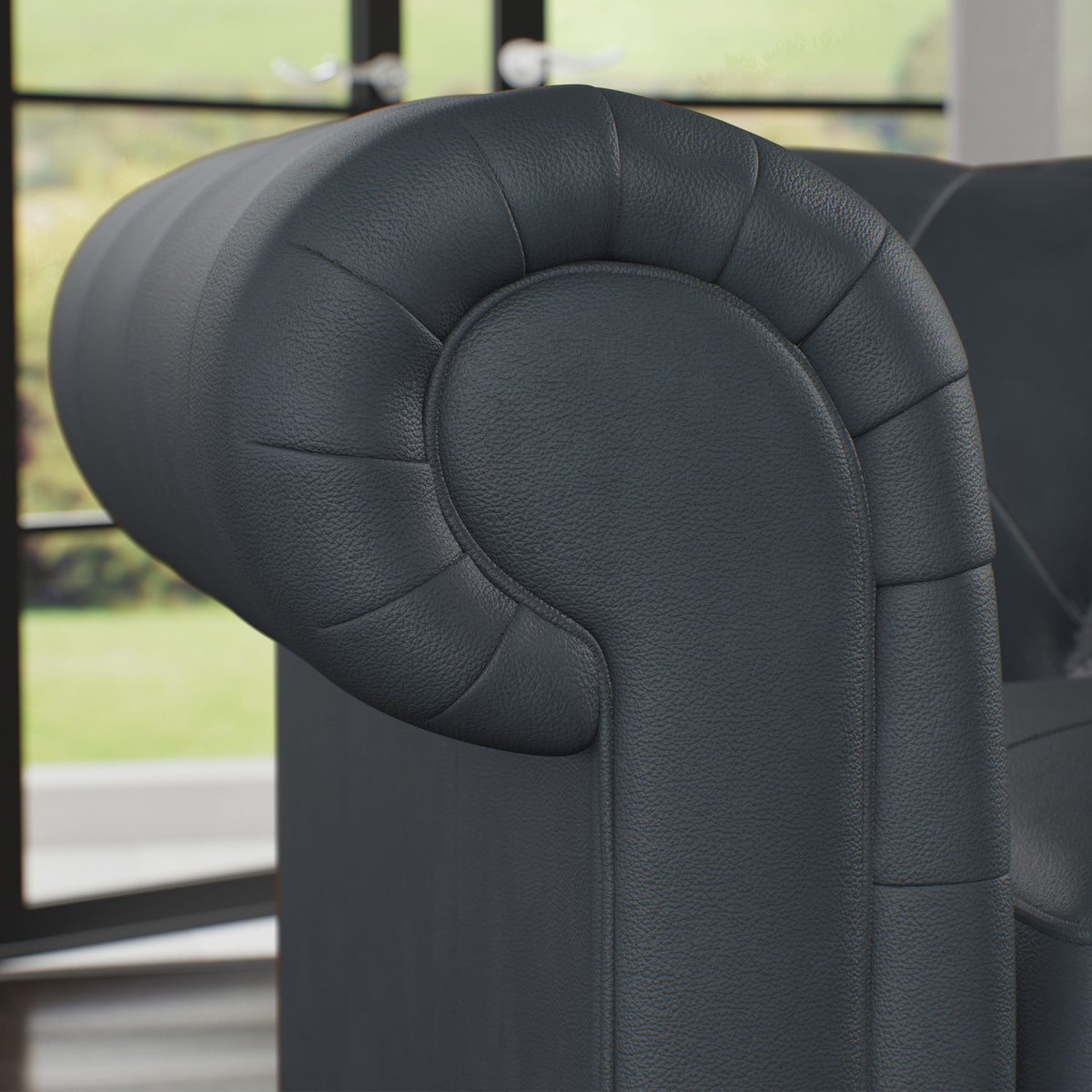 Everett Leather Sofa Navy Arms from Roseland Furniture