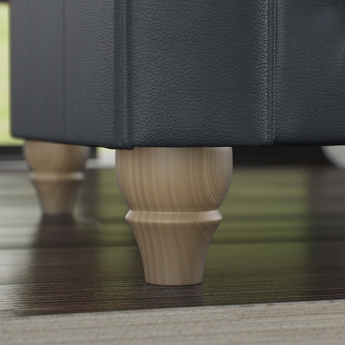 Everett Leather Armchair Navy Walnut Feet from Roseland Furniture