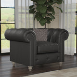 Everett Leather Armchair Raven Washed Oak Feet from Roseland Furniture