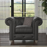 Everett Leather Armchair Raven Washed Oak Feet from Roseland Furniture