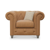 Everett Leather Armchair Saddle Washed Oak Feet from Roseland Furniture