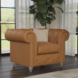 Everett Leather Armchair Saddle Washed Oak Feet from Roseland Furniture