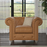 Everett Leather Armchair Saddle Washed Oak Feet from Roseland Furniture