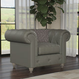 Everett Leather Armchair Stone Grey Washed Oak Feet from Roseland Furniture
