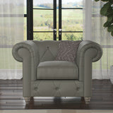 Everett Leather Armchair Stone Grey Washed Oak Feet from Roseland Furniture