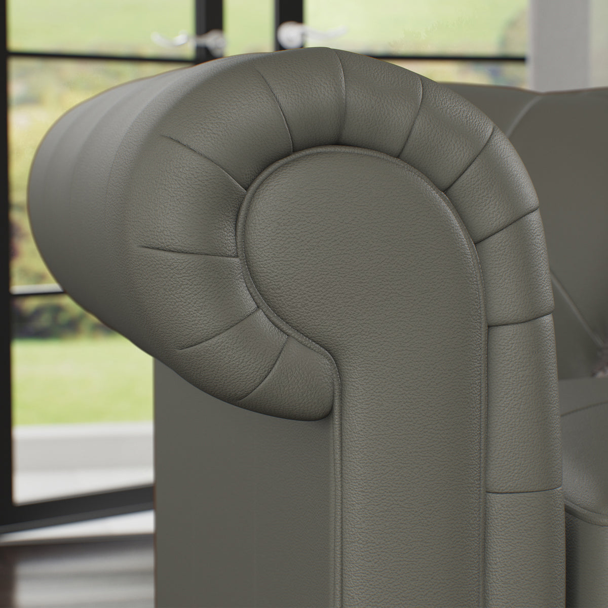 Everett Leather Sofa Stone Grey Arms from Roseland Furniture