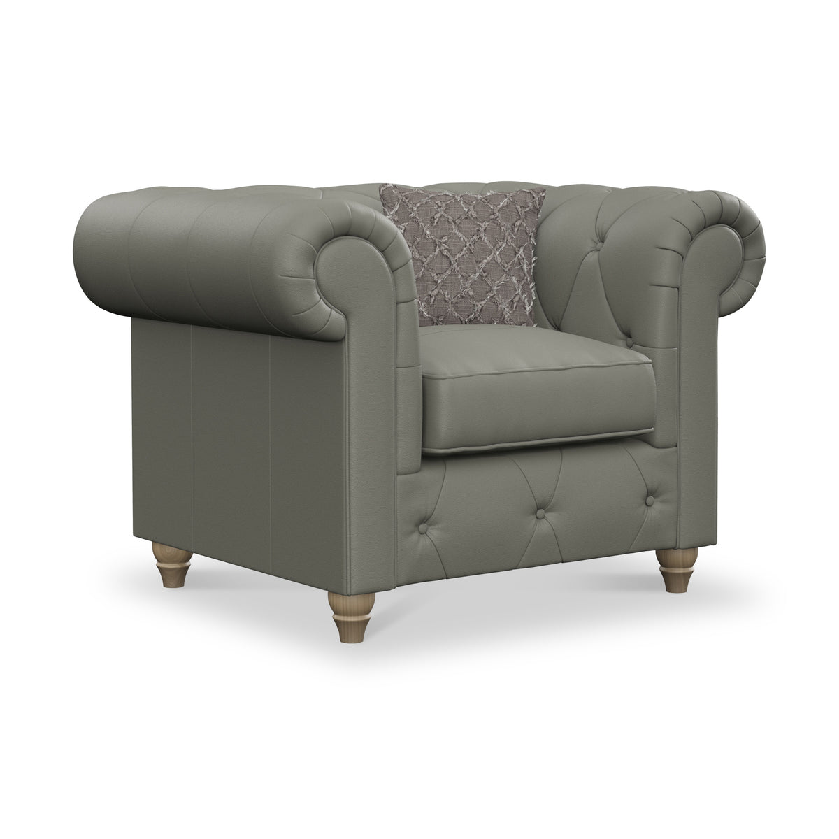 Everett Leather Armchair Stone Grey Walnut Feet from Roseland Furniture
