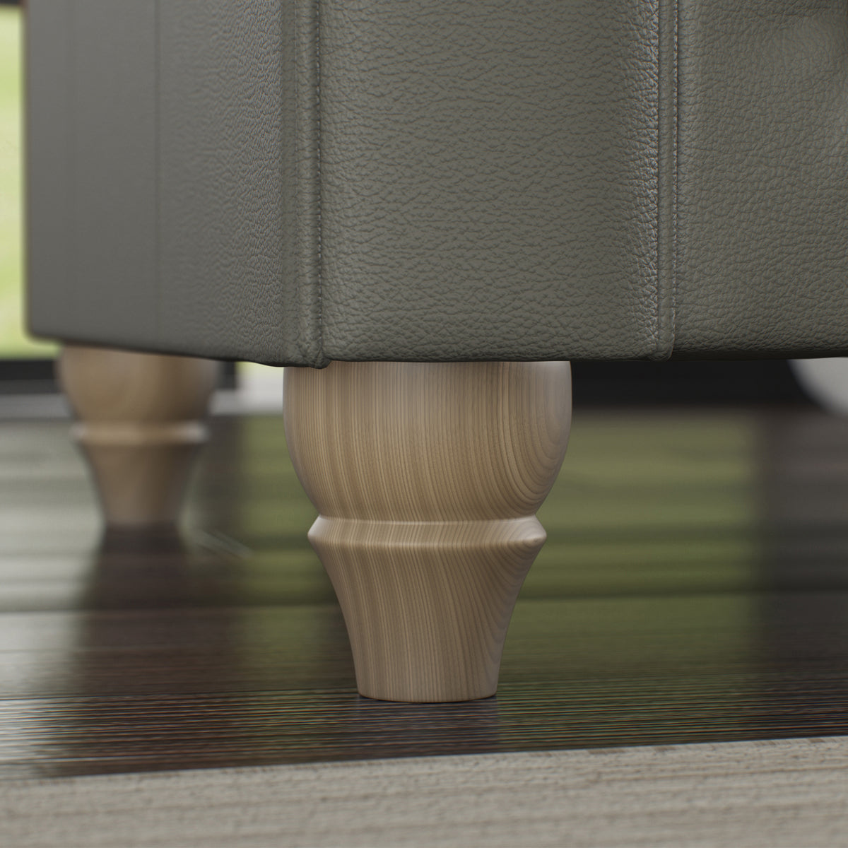 Everett Leather Armchair Stone Grey Walnut Feet from Roseland Furniture