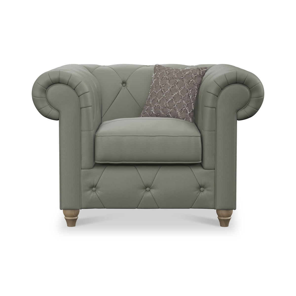 Everett Leather Armchair Stone Grey Walnut Feet from Roseland Furniture