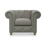 Everett Leather Armchair Stone Grey Walnut Feet from Roseland Furniture